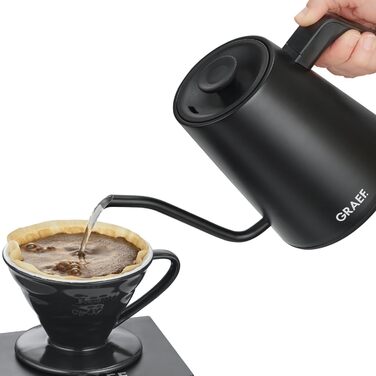 Чайник Pour-Over GRAEF GK502, з регулюванням температури та таймером, з гусячим носиком, 900 мл, матовий чорний