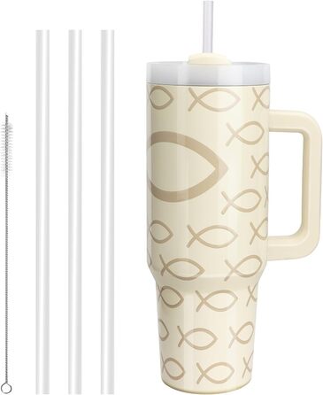 Термокружка WALLFID 40oz з нержавіючої сталі, вакуумна ізоляція, з кришкою, 3 трубочки та щітка для чищення, для гарячих та холодних напоїв, ідеальна для кави, чаю, смузі та іншого