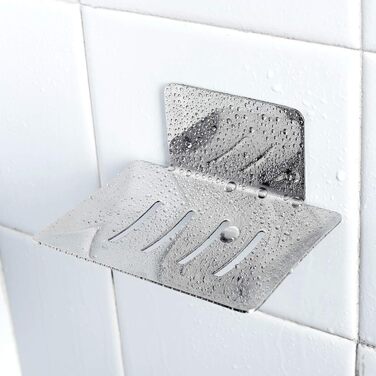 Тримач для мила без свердління, нержавіюча сталь, самоклеючий, корзина для мила, мильниця настінна для губок, щіток, мила, мильниця на стіну з 3M клейкою подушечкою для ванної кімнати, кухні, балкону, сріблястого кольору