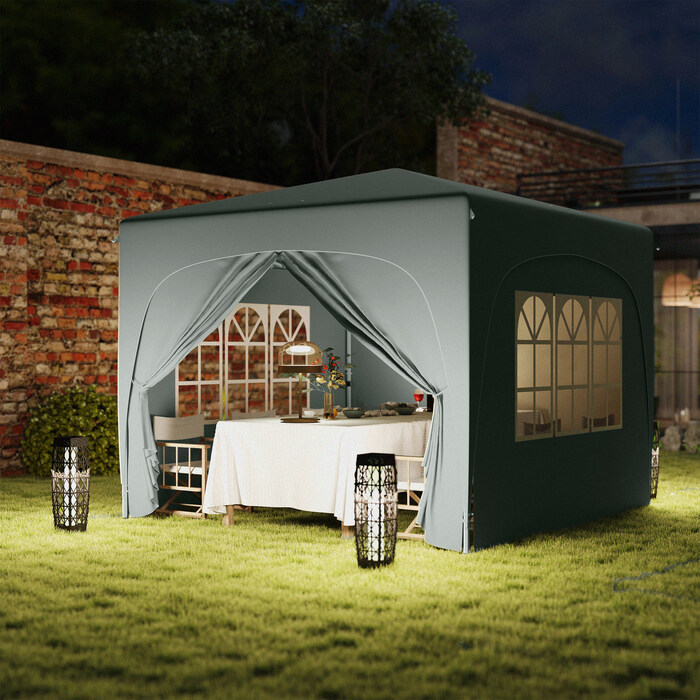 Outsunny 3x3m Gazebo, Water-Resistant, Stable, Winter-Proof, Pop-Up Folding Gazebo, UV Protection 50+, Foldable Party Tent, Garden Tent with 4 Side Walls, Bag, Garden Gazebo for Camping, Garden, Light Gray | Aosom