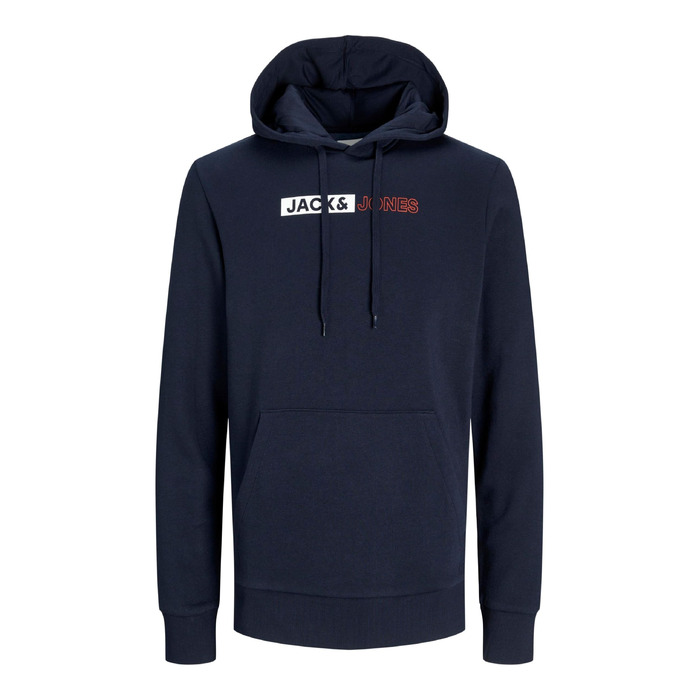 Чоловічий теплий худі з принтом JACK & JONES JJEOGO Basic — темно-синій, розмір 8XL