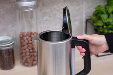 Електричний чайник MPM MCZ-85/G1, 1.7 л, без BPA, бездротовий, 360° поворотна база, антинакипний фільтр, автовимкнення, чорний, 2200W (сталь)