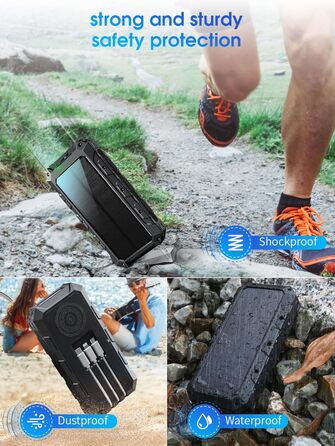 Портативний акумулятор 52800mAh з сонячною панеллю, 30W, з LED-ліхтариком та 7 виходами, чорний