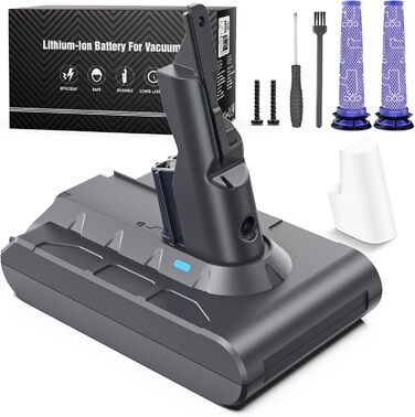 Запасний акумулятор 6500mAh для пилососів Dyson V6, DC58, DC59, DC61, DC72, DC74, SV03, SV05, SV06, SV07, SV09 + 2 фільтри