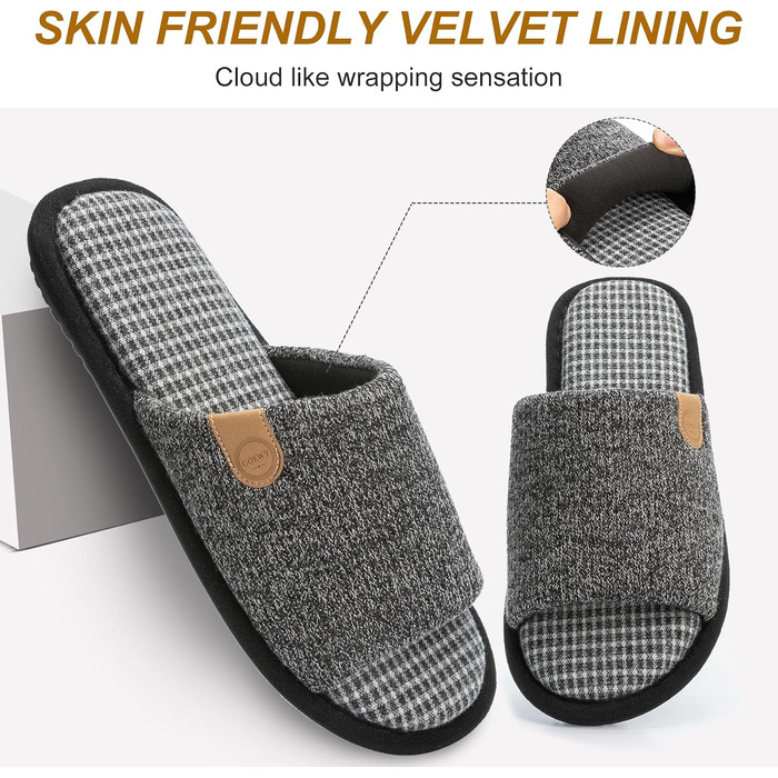 Чоловічі літні капці GOEWY з ефектом пам'яті (Memory Foam), відкриті пальці, протиковзкі домашні та вуличні тапочки, чорні, розмір 42/43 EU