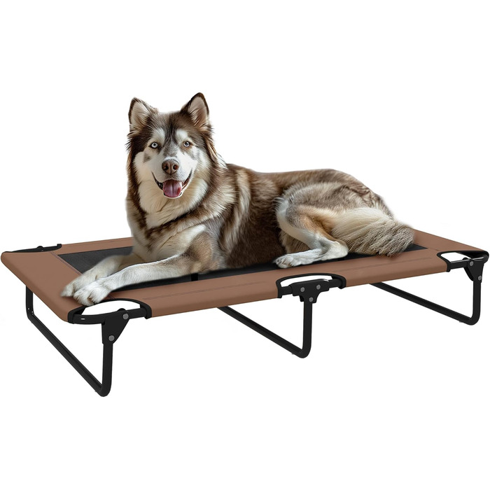 PawHut Лежанка для собак на вулицю, піднята лежанка для великих собак, складана лежанка для тварин з сітчастою рамою зі сталі, лежанка для тварин для вулиці, кемпінгу, 107x61x20 см, Кофе