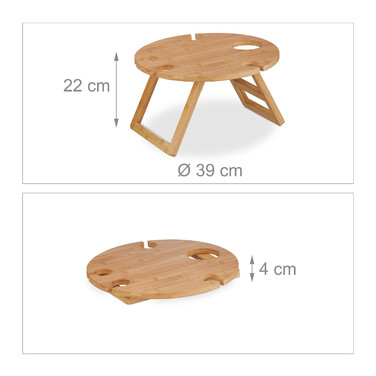 Relaxdays Round Bamboo Picnic/Wine Table