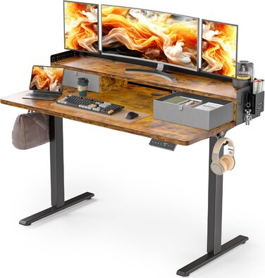 Electric Standing Desk with Drawers - 120x60cm Adjustable Height Desk for Home Office & DIY Pegboard