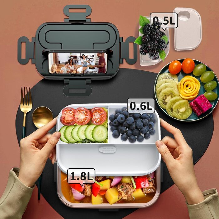 Електрична ланчбокс SOOOEC 100W, 3-в-1, з нержавіючої сталі, 12V/24V/220V, для авто/офісу, з ізольованою сумкою (Оранжево-чорний), об'єм 1.8L