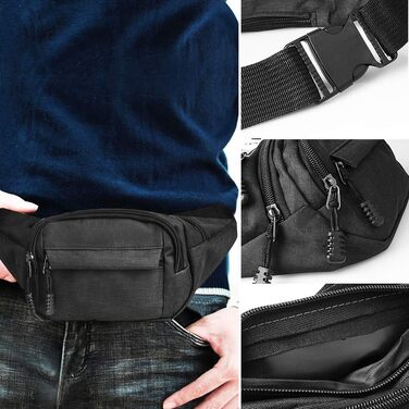 Водонепроникна поясна сумка-рюкзак для жінок та чоловіків, ідеальна для туризму, кемпінгу, велосипеду та подорожей, чорного кольору, велика