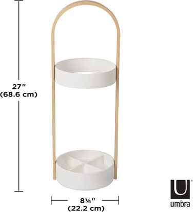 Umbra Flapper Coat Rack – Clothes Rack with 9 Drop-Down Hooks for Entryway and Office, Wood, White, 57.2 x 57.2 x 165.1 cm, White (White/Natural, Bundle with Umbrella Stand)