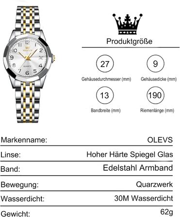 Годинник жіночий OLEVS на сталевому браслеті, кварцовий, з датою, білий циферблат, водонепроникний, сучасний дизайн