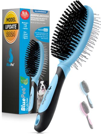 Щітка для собак BluePet 2в1 для довгої та короткої шерсті, для цуценят та котів. Розчісує, розплутує, вичісує. Універсальна щітка-щітка (Блакитна, M-L)