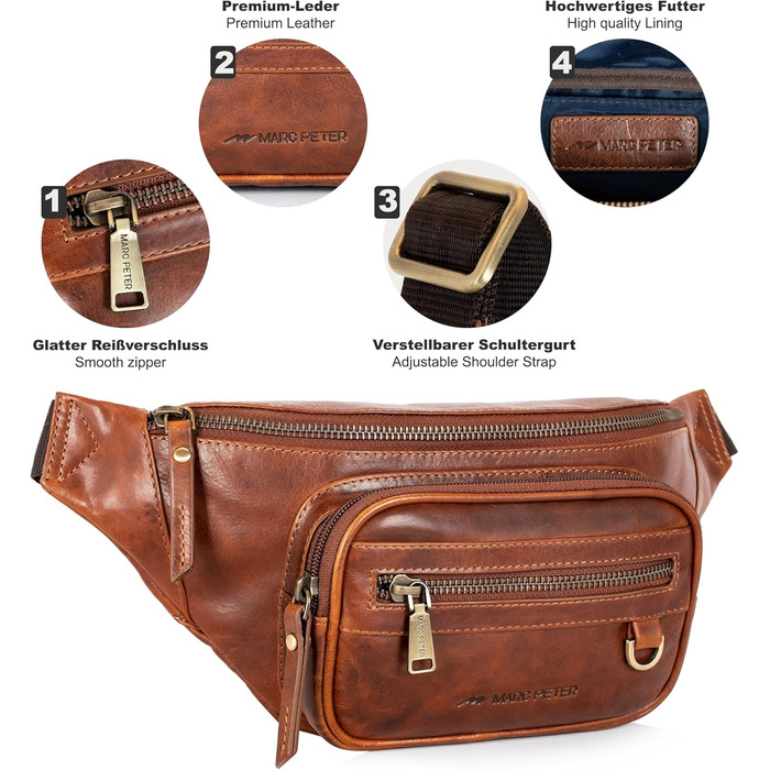 Чоловіча поясна сумка Marc Peter® Varadero з натуральної шкіри Наппа | Перехресна сумка на пояс для чоловіків та жінок | Шкіряна сумка через плече | Hip Bag | Колір: Восковий коричневий