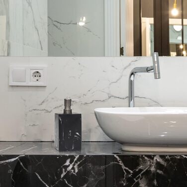 Дозатор для мила Suanti, 425 мл, з помпою з нержавіючої сталі, наповнюваний, квадратний, декоративний, для мила для рук, посудомийної рідини та лосьйону, стиль чорного мармуру