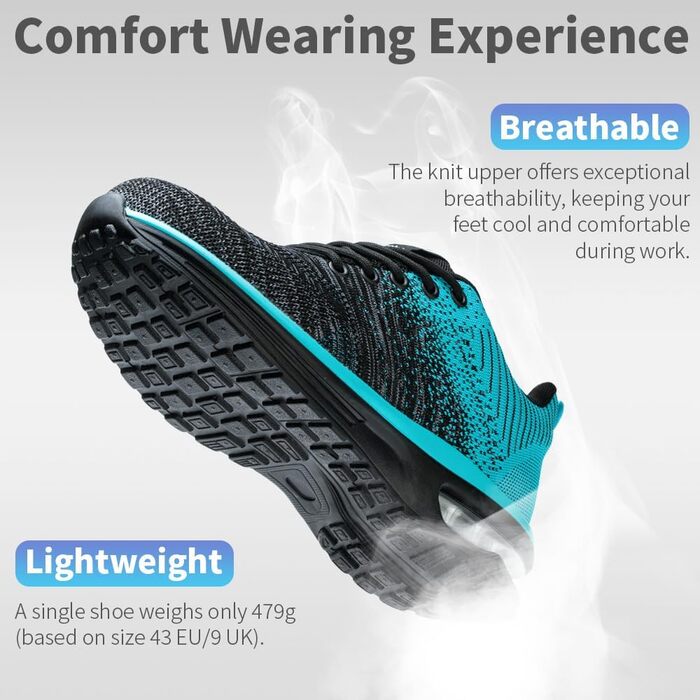 Зварювальні черевики Nasogetch: захисні черевики для жінок та чоловіків, сталевий капак, спортивні, дихаючі (42 EU, блакитний)