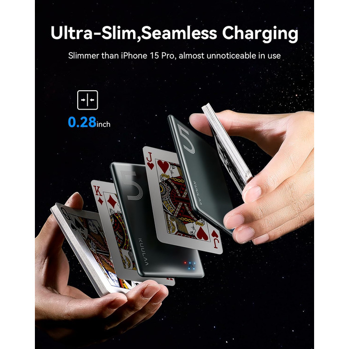 Power Bank Kuulaa Ultra Slim Magsafe, 5000mAh, Бездротова зарядка, Type-C, 20W, для iPhone 15/14/13/12, Space Gray