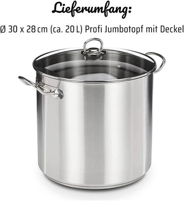 Професійна каструля GSW з кришкою, 20 л, 30×28 см, нержавіюча сталь, срібляста
