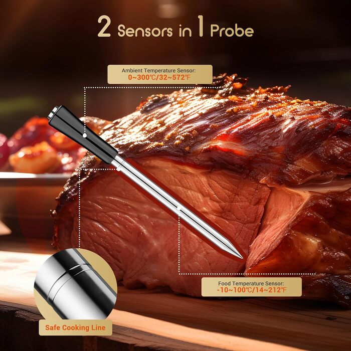 Термометр для м'яса Inkbird INT-11P: Бездротовий Bluetooth термометр для гриля, BBQ, духовки та кухні. Водостійкий IP67, з керуванням через додаток.