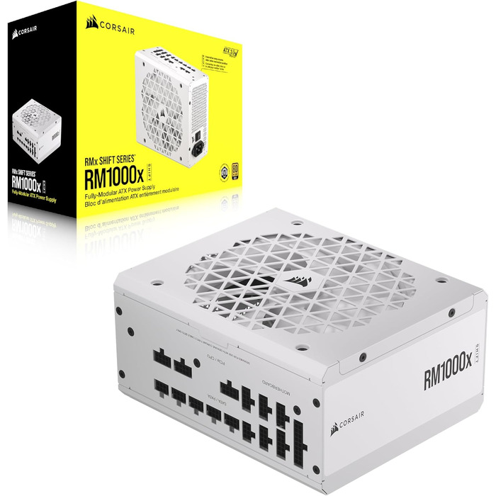 Блок живлення Corsair RM1000x Shift 1000W White, ATX 3.1 & PCIe 5.1, 80 Plus Gold, повністю модульний, бічний інтерфейс підключення, Zero RPM