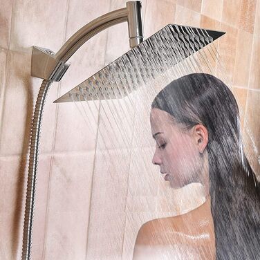 POHOVE Shower Head with Hose, Spray Patterns Shower Sprayer with Hose 1.5m, 360 Degree Adjustable Large Shower Head Handheld Shower, Rain Shower Head, Universal Shower Sprayer for Bathing and Spa (Size: 8inch)