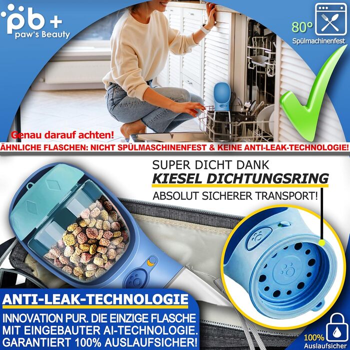 Набір для собак 2 шт: велика складана пляшка для води 550 мл + зубна щітка | Преміум якість, витік неможливий | Для подорожей