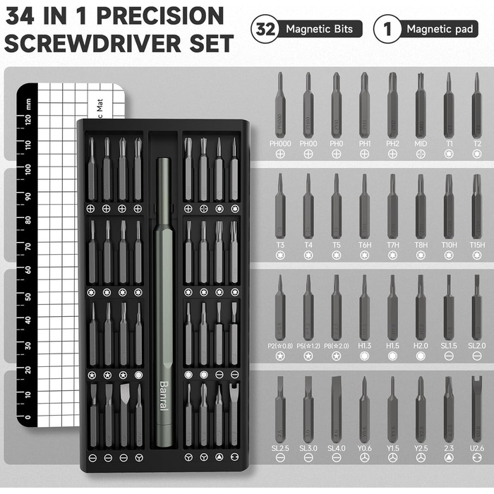 3.7V Міні Електричний Набір Викруток з Магнітом (34 в 1) для Ремонту Техніки та Оптики