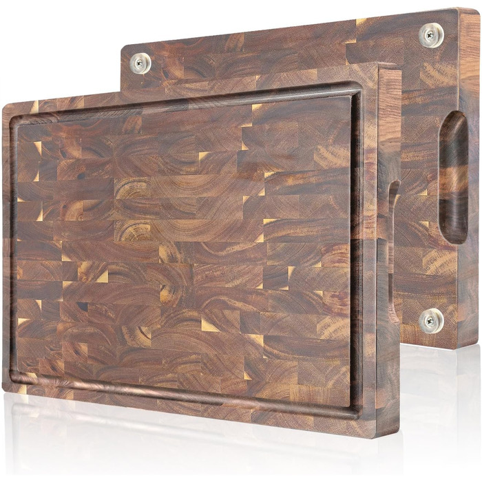 Дерев'яна дошка для нарізання COCOBOSS 42x30x2,5 см з акації, преміум, кухонна дошка з нековзними ніжками XXL