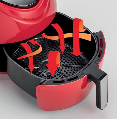 Ariete Airy Fryer XXL 4618, Hot Air Fryer 7 Liter, 60-Minute Timer, LCD and Touchscreen with 7 Cooking Levels, Maximum Temperature 200° C, Capacity 2.5Kg, 1800W, Red