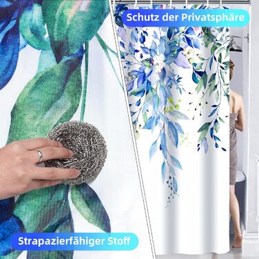 Шторка для душу текстильна з 12 гачками, водонепроникна, антигрибкова, зелена, 180x200 см