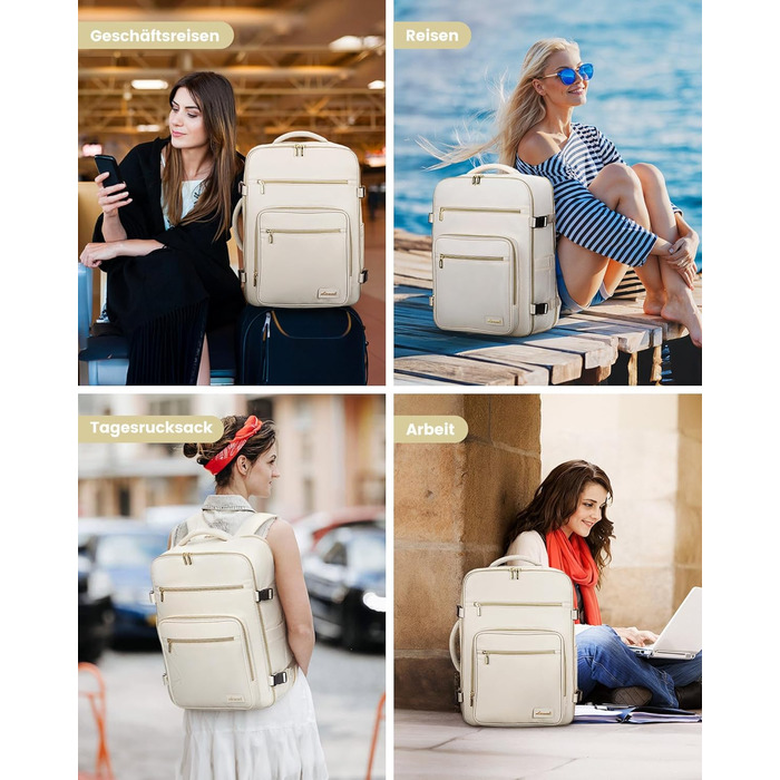 LOVEVOOK Рюкзак ручної поклажі, 40L, для ноутбука 17 дюймів, бежевий, для подорожей