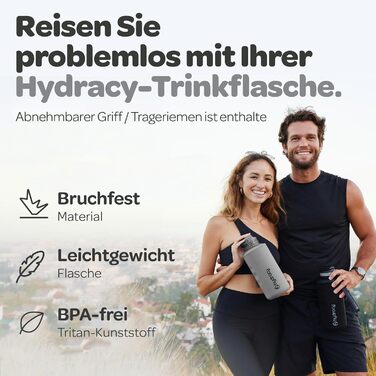 Пляшка для води Hydracy з соломинкою та мітками часу 2л - Сріблясто-сіра - BPA-free, спортивна, герметична
