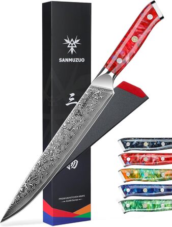 Ніж кухарський Sanmuzuo Xuan Серія, 23 см, з нержавіючої сталі Дамаск, VG10, з ручкою з епоксидної смоли (чорний зірковий), ніж для нарізання шинки