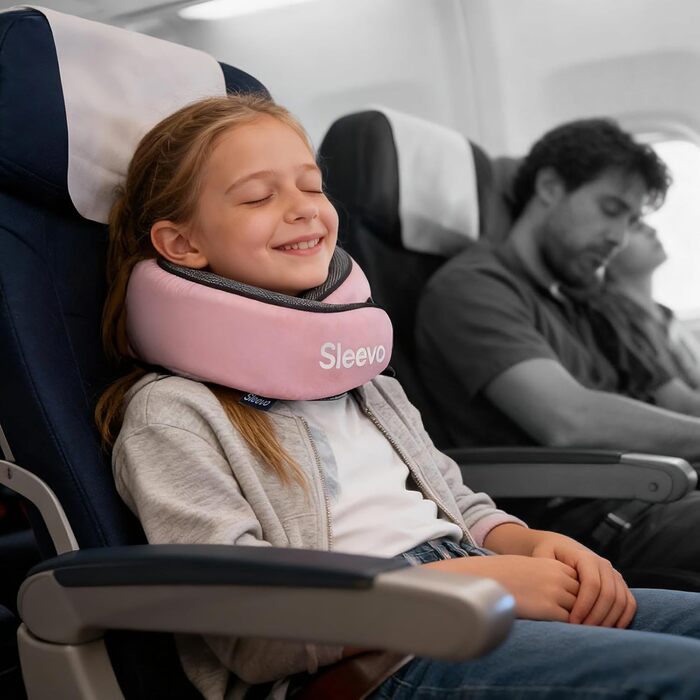 Подушка для шиї з Memory Foam - Подушка-вичерпачка для подорожей та літака - Ергономічна подушка для подорожей, захист від світла та пральна, з сумкою - Чорний (L) (Діти Рожевий)