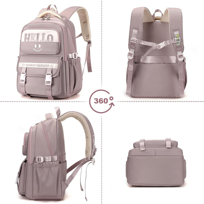 Шкільний рюкзак для дівчаток та хлопчиків-підлітків. Водостійкий рюкзак для школи, подорожей. Рожевий, з багатьма кишенями.