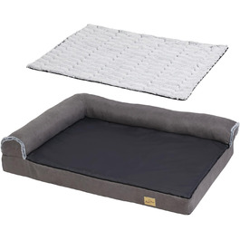 BingoPaw Ортопедичне ліжко для собак великих порід: м'яке, зручне, знімний чохол, легко мити. Ліжко-корзина для собак з пінополіуретановою матрацом, ковзаюча підкладка, сіре ліжко-софа XL 120x90x25 см (XXL: 135x100x28 см)