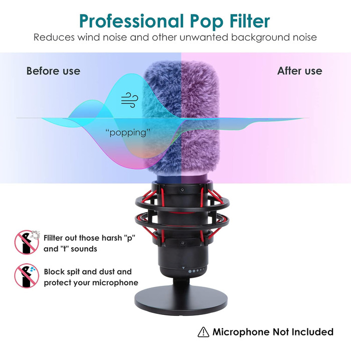 Тримач для мікрофона YOUSHARES з кріпленням для HyperX QuadCast, металевий, з насадкою для кріплення до столу та вітрозахистом, для стін та столів (2 хутряні насадки)