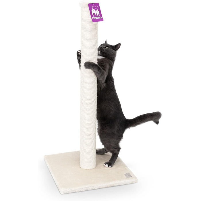 Petrebels Premium Quality Scratching Post Maine, 90 cm High, with Extra Stable Base Plate and Natural Sisal Post, 40 x 40 x 90 cm, Cream/Beige Color