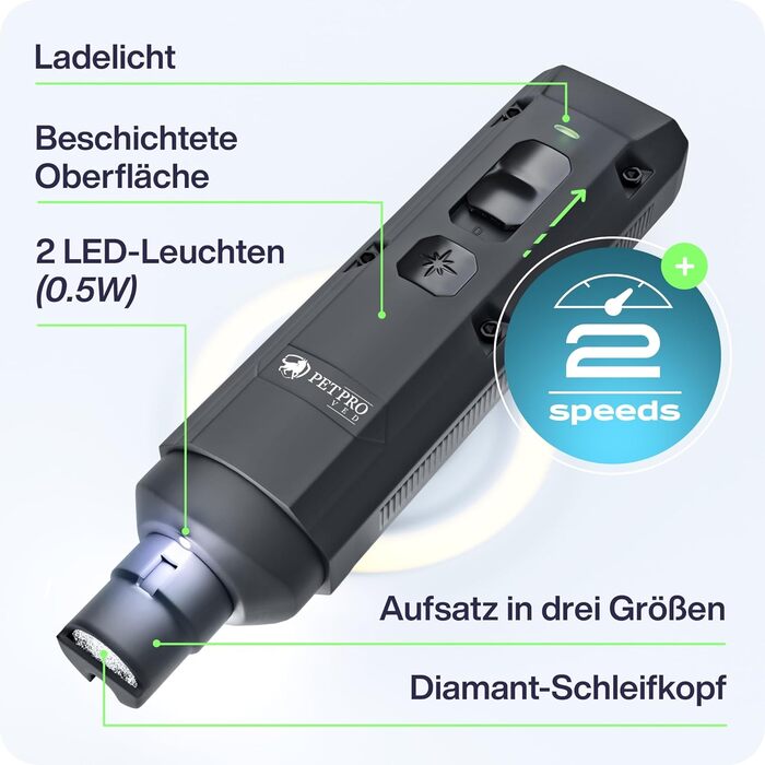 Електричний точилка для собачих кігтів з LED-підсвічуванням. Точилка для кігтів собак, феш для собак (сірий)
