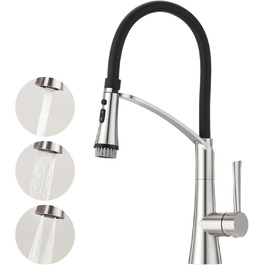Кран кухонний CREA з 3 функціями: душ, висувна лійка, поворотний вилив, чорний, нержавіюча сталь