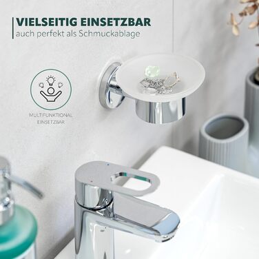 Тримач для мила Bremermann Lucente - скляний та нержавіючий, для ванної та душу, з можливістю кріплення на клей або свердління