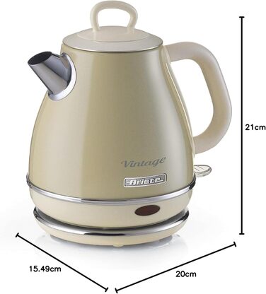 Електричний чайник Ariete Vintage 2868, Бежевий, 1 літр, 1600W, з бездротовим основанням, автоматичне відключення, нержавіюча сталь