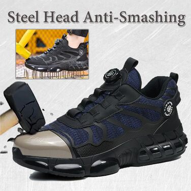 Чоловічі робочі черевики з металевим носком, спортивного стилю, дихаючі, з поворотним затвором (41 EU, блакитні)