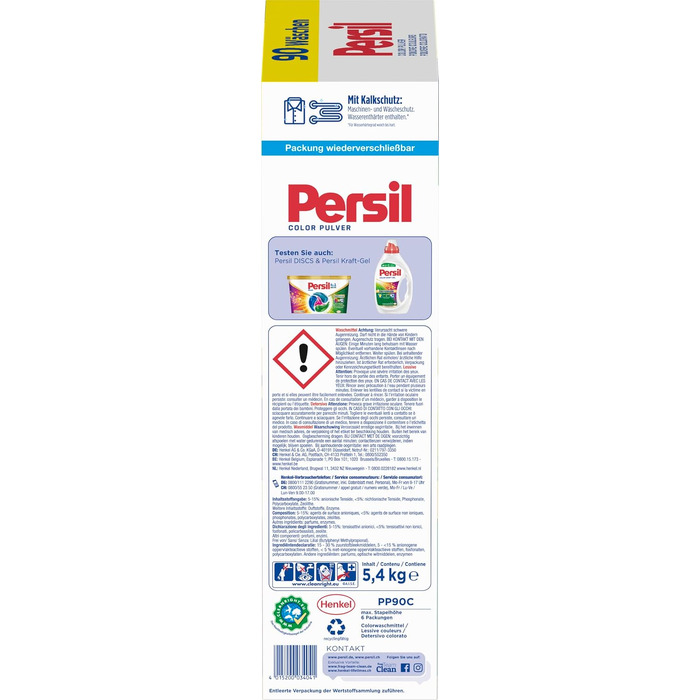 Пральний порошок Persil Color Tiefenrein для кольорових речей, 90 прань, гігієнічна свіжість, ефективний від 20°C до 60°C