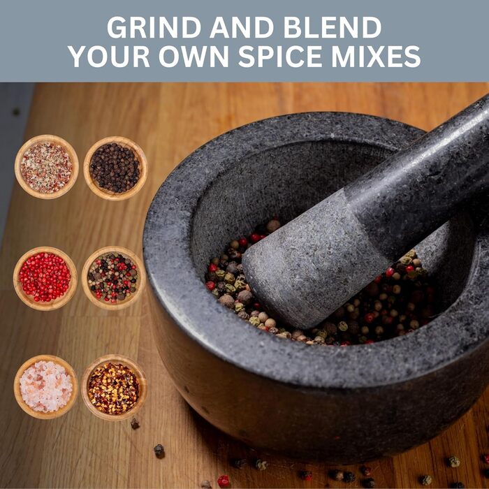 Набір ступка та товкачок Homiu Premium з натурального граніту, великий діаметр 15.5 см, сірий мармур