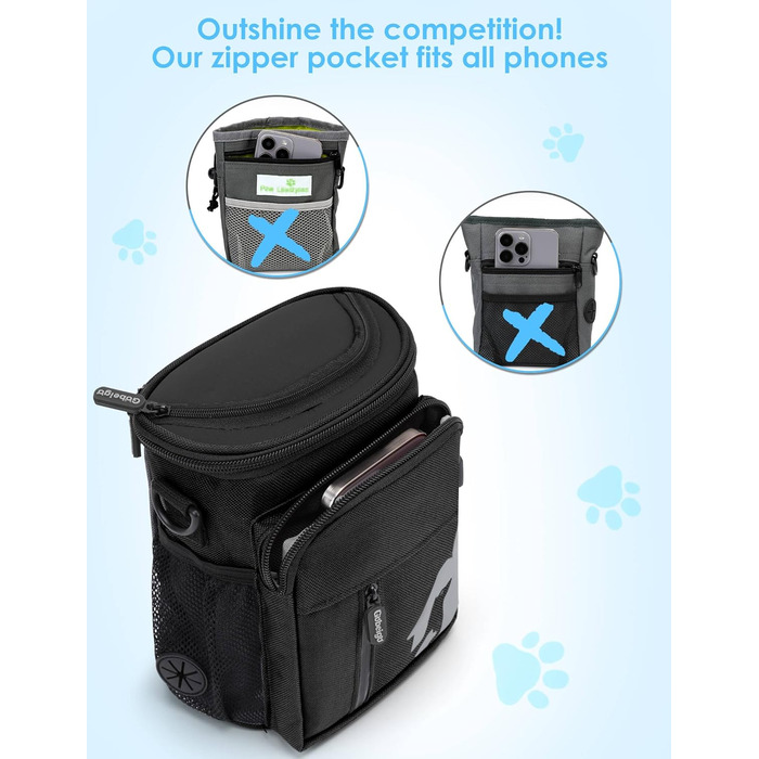 Ласощі для собак Gobeigo, кликер для дресирування, поясна сумка з дозатором кульок, сумочка для ласощів для прогулянок (Чорний)