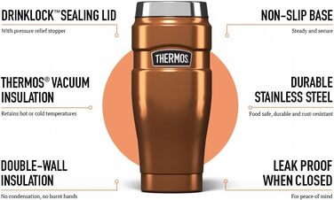 Термос King Reise Thermobecher: термокружка з нержавіючої сталі, 470 мл, 8.3 x 8.3 x 20 см (мідь)