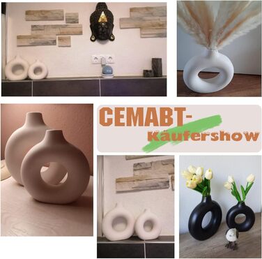 Керамічні вази для пампасной трави CEMABT, набір 2 шт (M+S, чорний). Сучасний декор для дому та офісу, ручної роботи. Підійдуть для сухоцвітів та інших рослин.