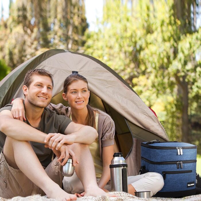 Термосумка-ланчбокс Kato Tirrinia 17L для чоловіків, виготовлена з вишуканого темно-синього матеріалу. Ідеальна для роботи, фітнесу, школи та пікніків. Зручний регульований ремінь, витримує витоки, компактно складається.