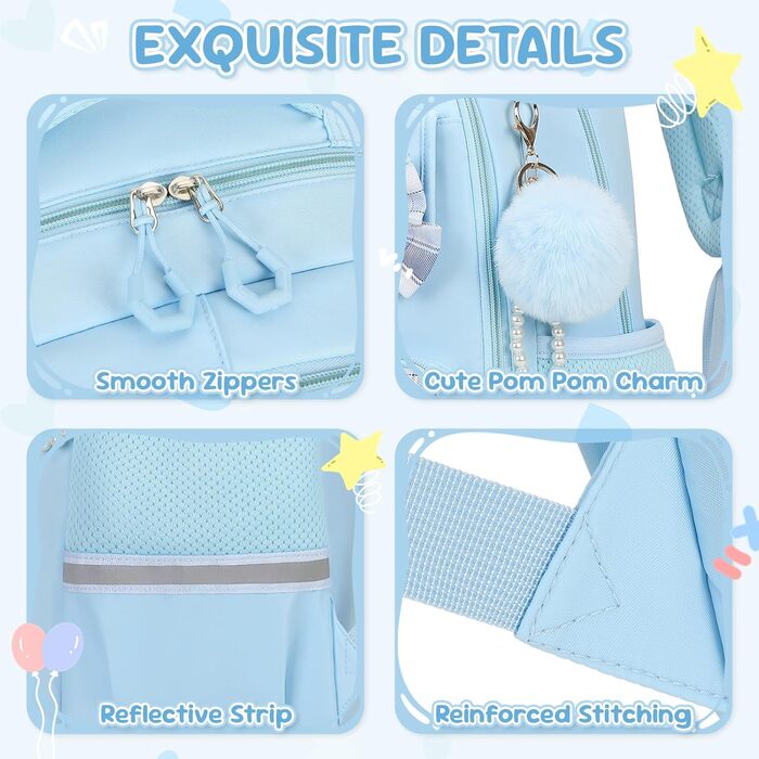 Набір шкільних речей для дівчаток: рюкзак, ланч-бокс, пенал. 3-й клас, 4-5 клас. Блакитний колір